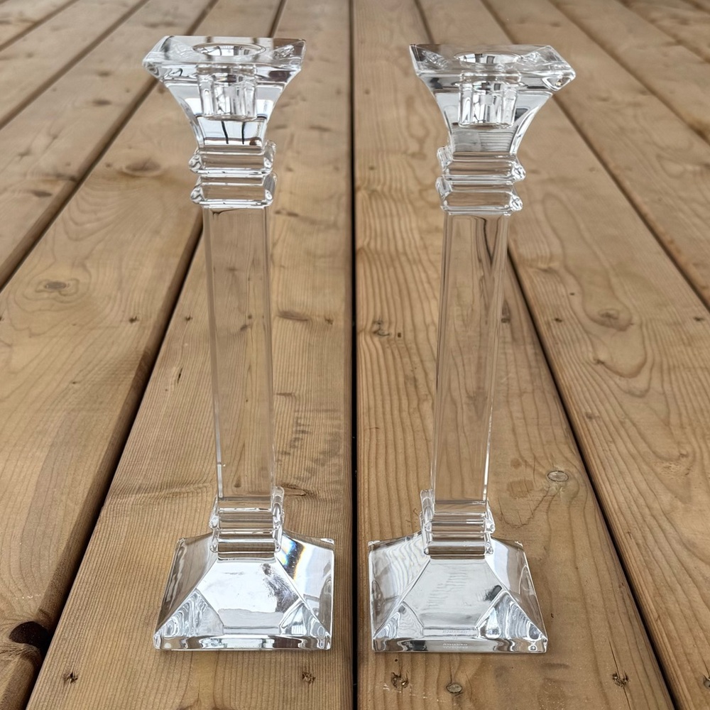 Marquis by Waterford Set of Two Treviso Pattern 10 Inch Crystal Candlesticks